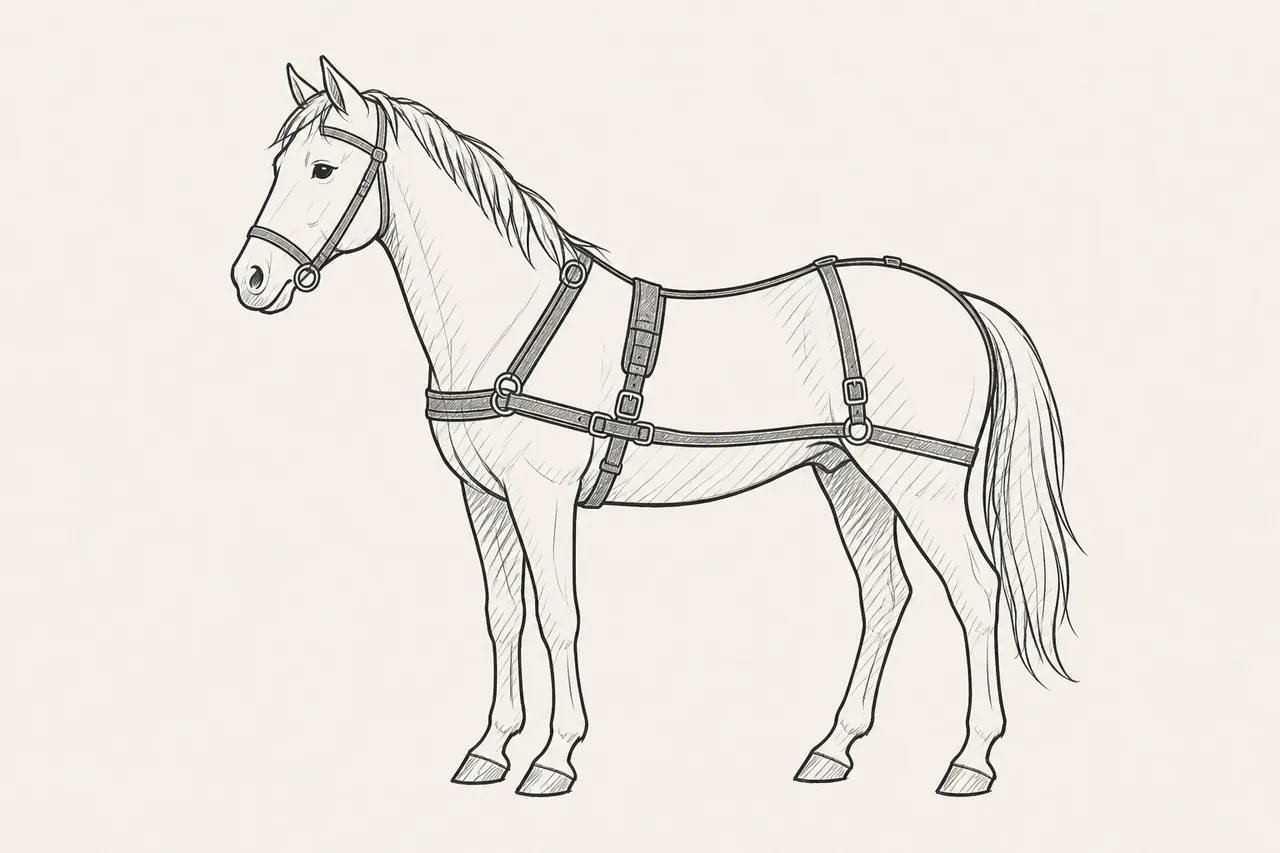 Ein Pferd mit Geschirr als Metapher für ein Agent-Harness